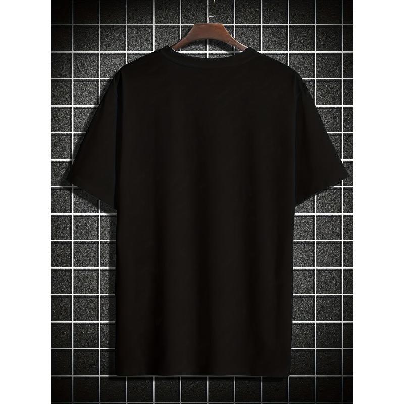 European sizes Breathable Men's Casual Print T-Shirt - Crew Neck, Machine Washable, Comfortable Polyester - Perfect for Summer Outings & Sports