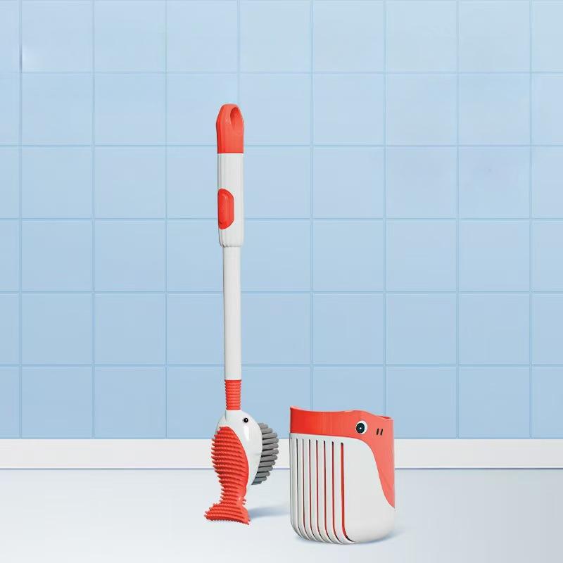 Liquid Injection Silicone Toilet Brush with Suction Cup Holder Strong Cleaning No Dead Corners