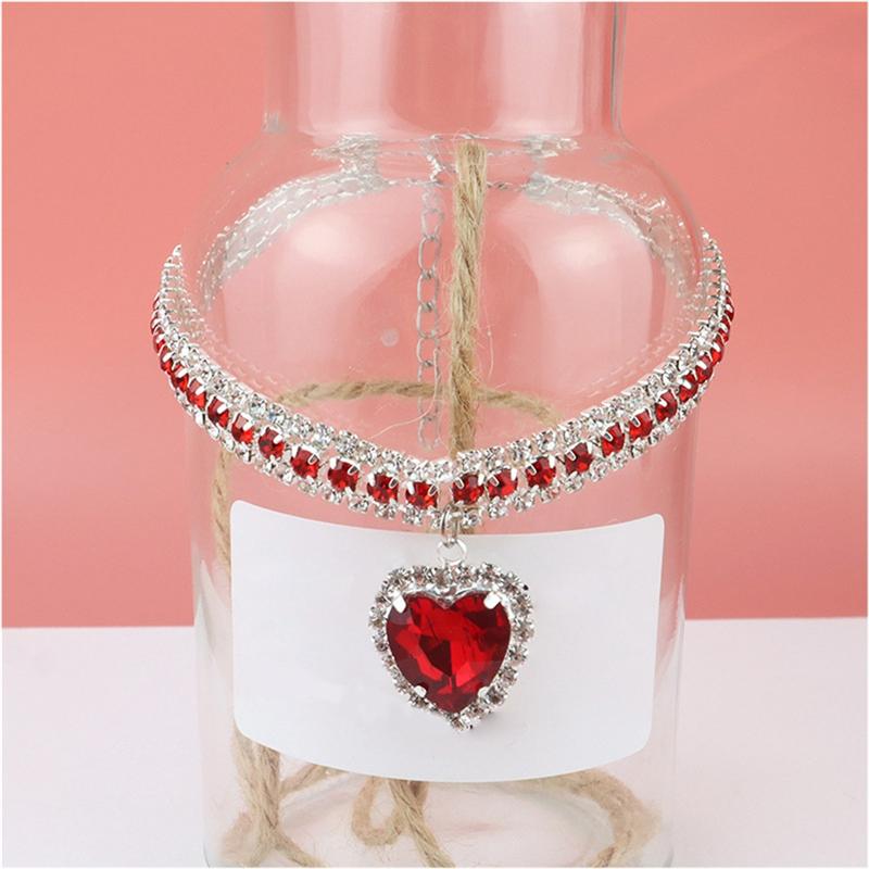Practical-Dog Shiny Rhinestone Collar Cat Heart Diamond Jewelry Necklace Pet Bling Princess Collar Puppy Supplies Replacement Pa