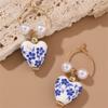 Ceramics Pearl Dangle Earring Handmade Flower Beaded Earring  Gift