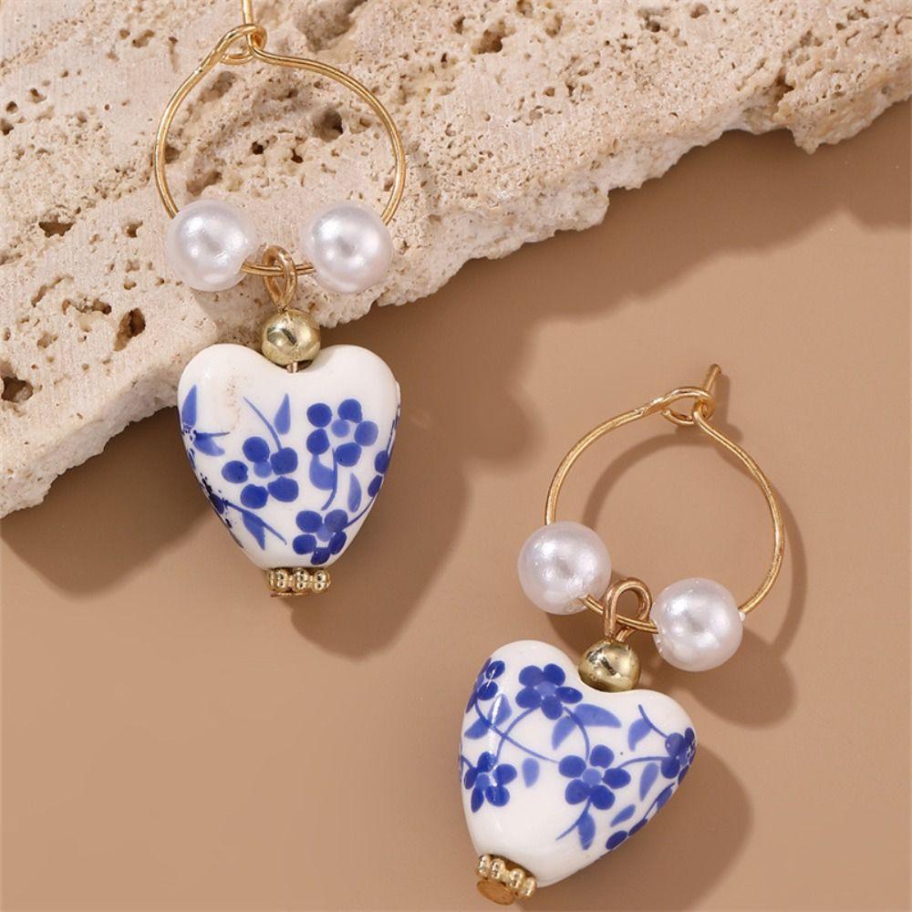 Ceramics Pearl Dangle Earring Handmade Flower Beaded Earring Gift