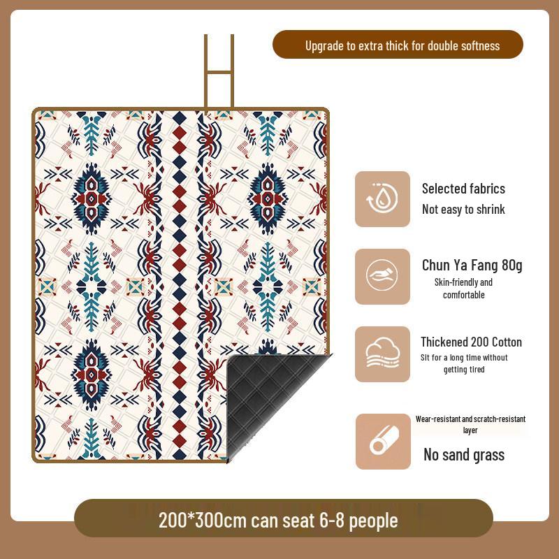 Waterproof Ethnic Picnic Mat: Thick, Moisture-Proof Outdoor Camping & Lawn Blanket