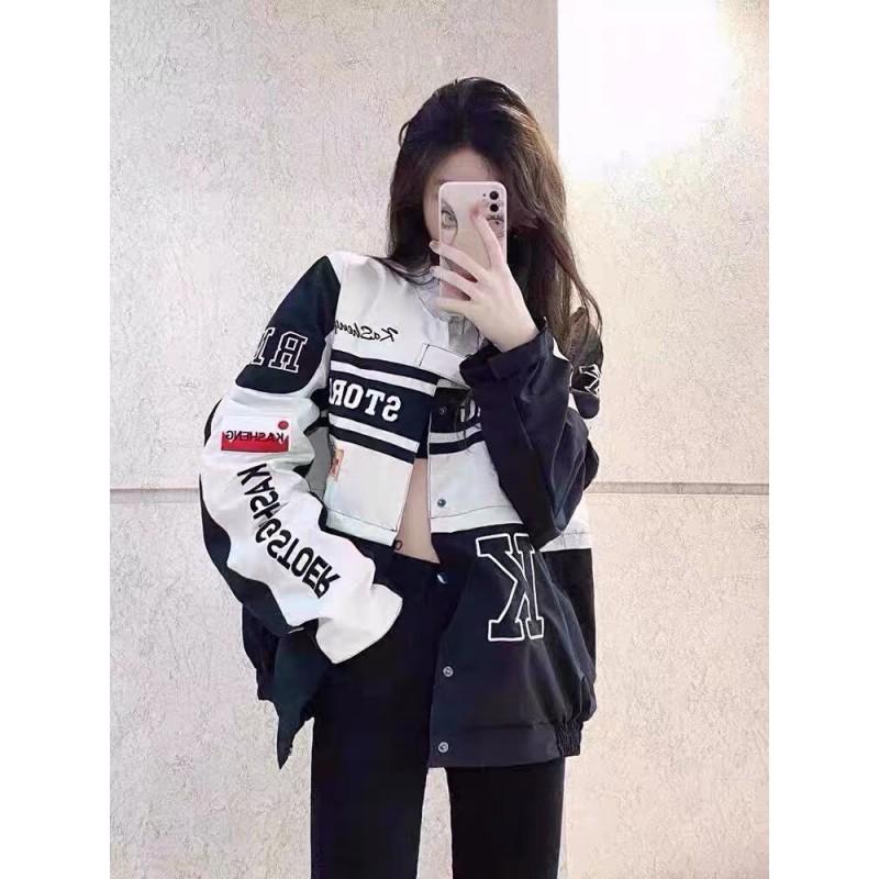 Unisex Embroidered Moto Baseball Jacket Lightweight