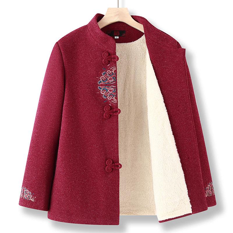 Warm Fleece-Lined Tang Suit Jacket for Women - Ideal for Grandma, Mother, or Middle-Aged Ladies in Spring, Autumn, and Winter.