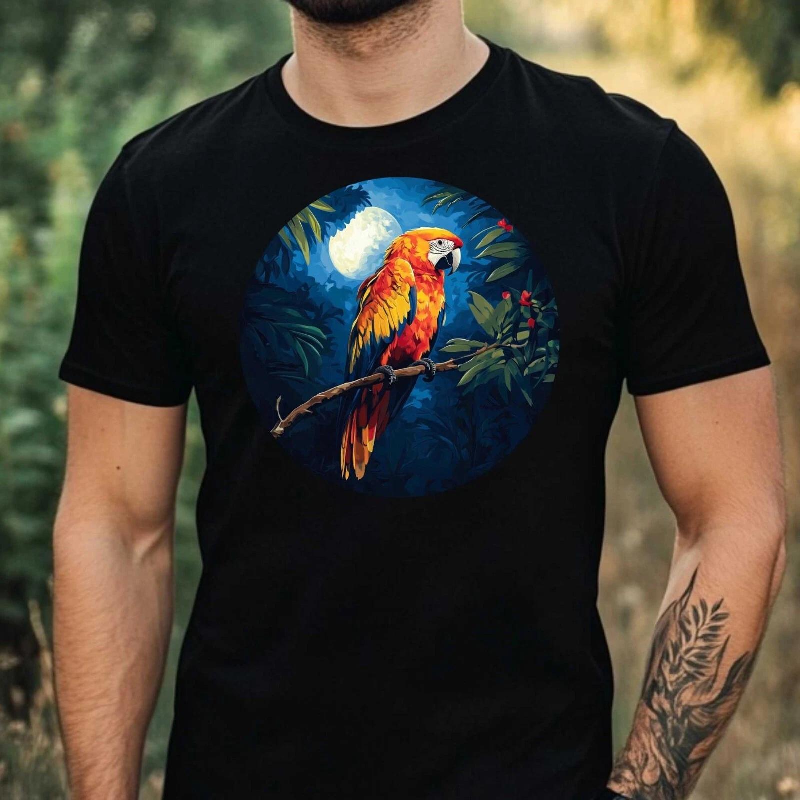 T-Shirt Herren Papagei im Mondlicht Motiv Baumwolle Größe XS bis 5XL XS