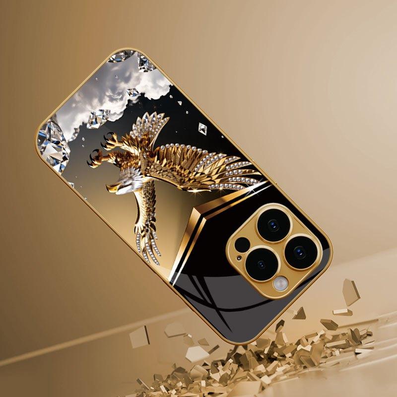 Exquisite business golden eagle phone case for iphone 17 pro max cover Built-in glass for iPhone 17 16 15 14 13 pm Pro Plus
