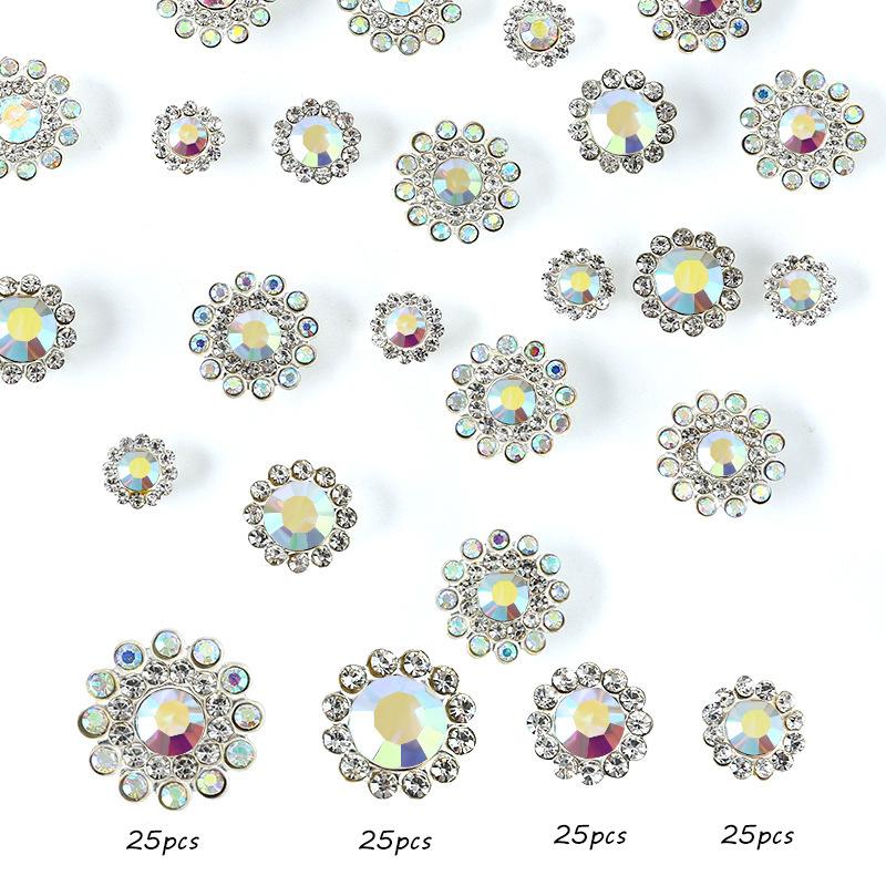 Størrelse Dobbelt Lag Blomst Blandet 100 stk Fargerik Solsikke Skive Bor Spenne Krystall Håndsøm Bor DIY Smykketilbehør Rhinestone Sy på Perler