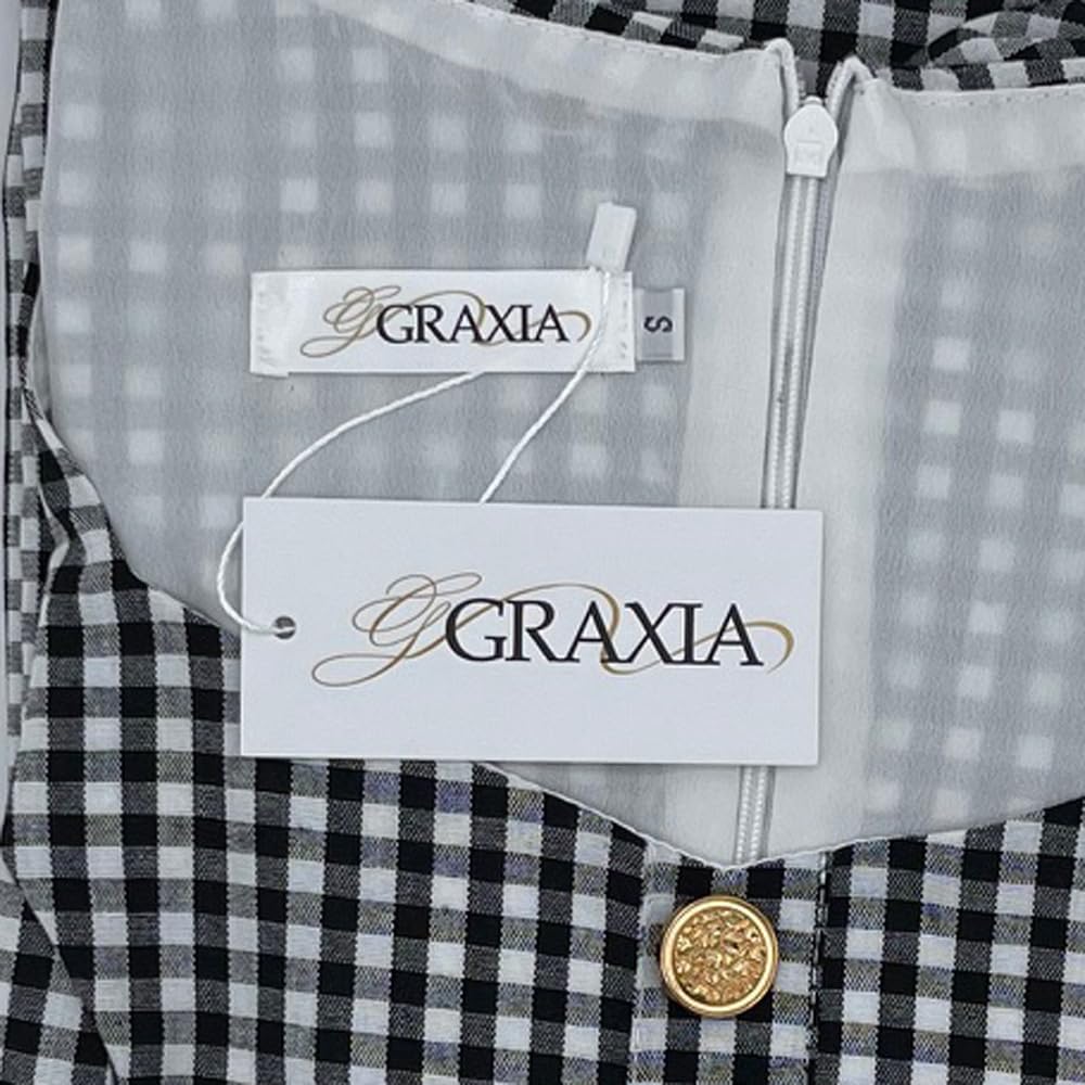 GRAXIA Cabaret Midi Perfect for Hostess and Short Checked Square Puff Black and Size M Dress, Dress, High-Waisted, Hostesses, Clubs, Lounges, Sleeves,