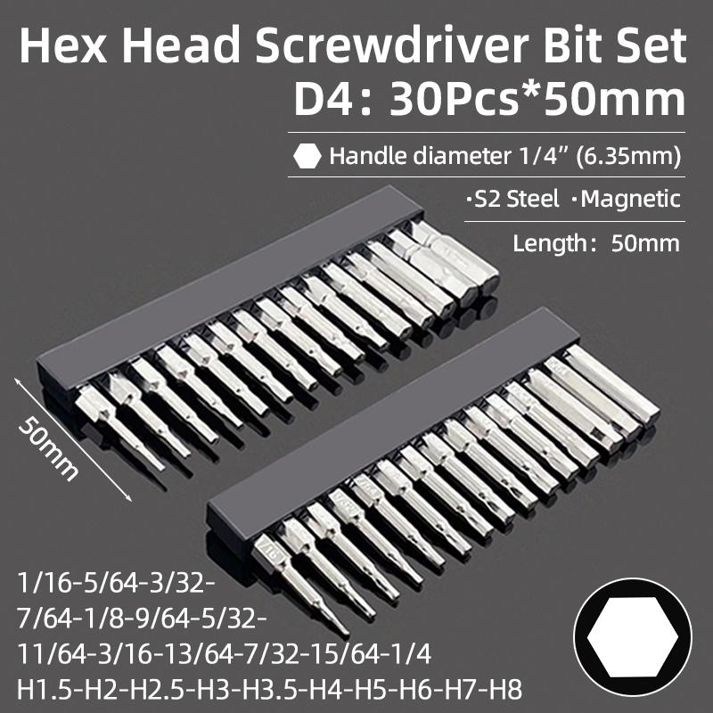 Hex Bit Set Head Allen Wrench Screwdriver Bit Set SAE Metric Hex Shank Magnetic Screw Driver S2 Steel Electric Drill Hand Tools
