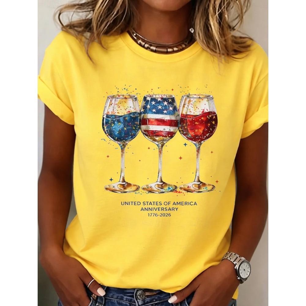 Fashion Women Retro Creative American Wine Glass Print T Shirt Funny Casual O-neck Short Sleeves T-shirt Summer Female Tee Shirt