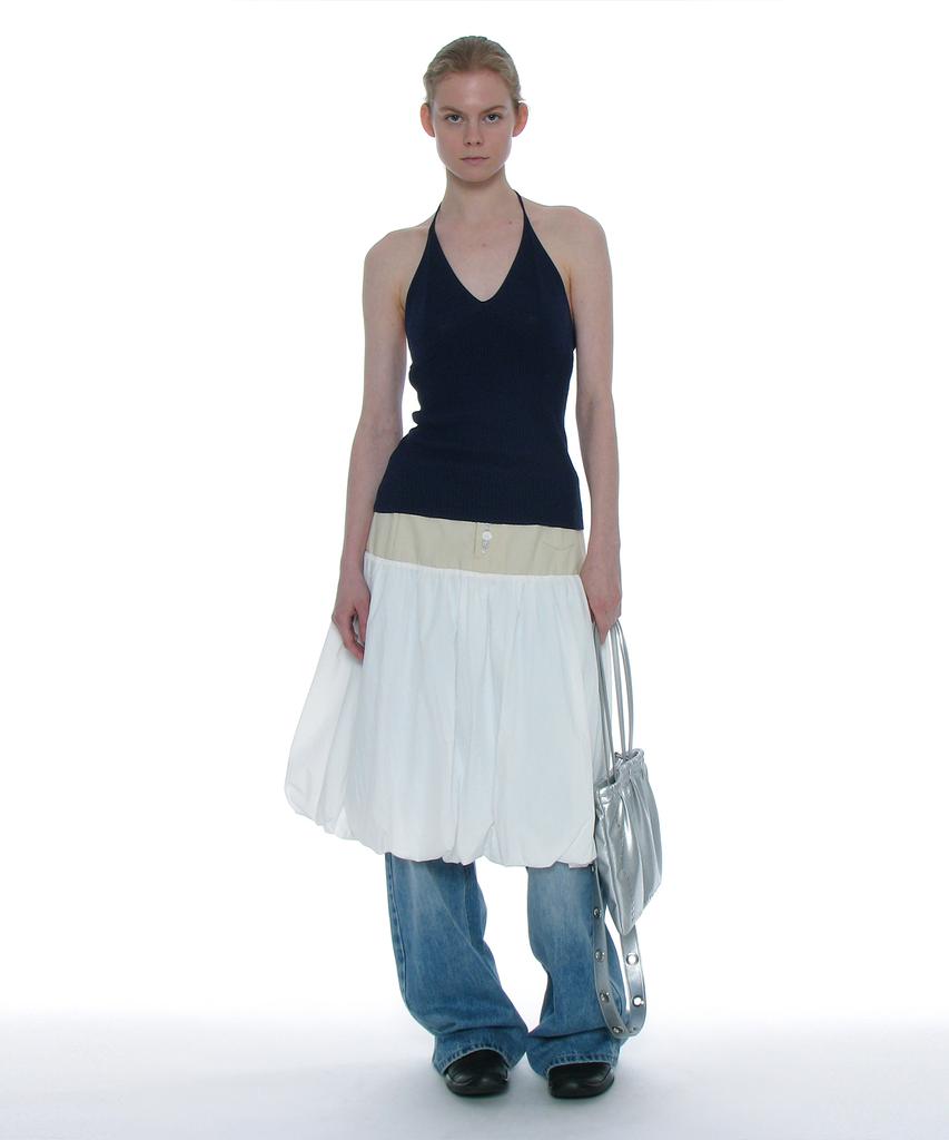 Partimento Woman Button-Pointed Puff Midi Skirt_White