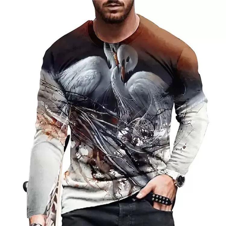Men Simple T Shirts Sport Wear Spring Autumn Round Neck Long Sleeve Top Men's Plus Size Animal 3d Print T Shirt