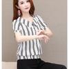 Korean Version Striped Shirt Short Sleeved Short Doll Neck Bottoming Blouse Summer New Top M-3XL