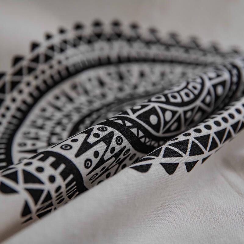 Jing Ga Cream Mandala Printed Semi-Blackout Rod Pocket Curtain