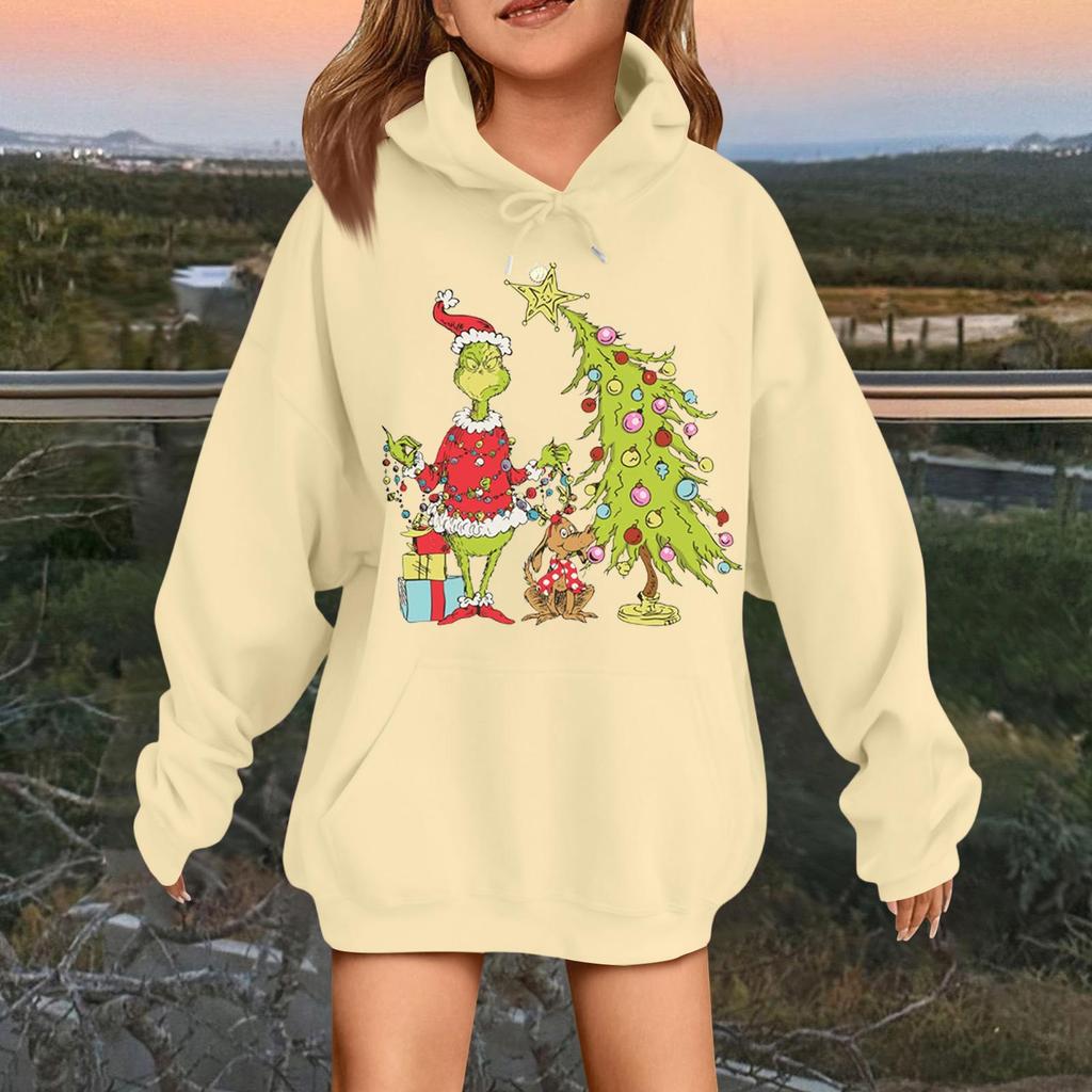 Children's Fashionable Casual Long-sleeved Loose Christmas Print Pullover Hooded Sweatshirt