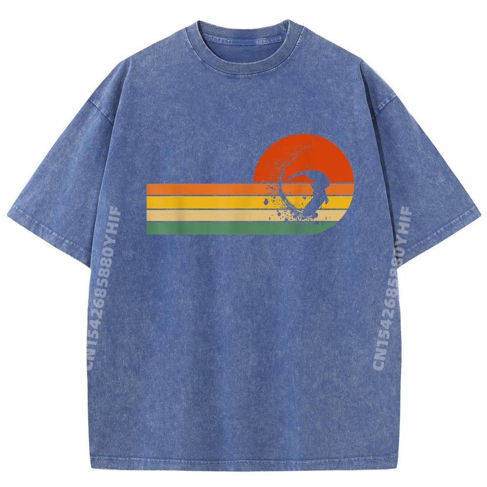 Surfer Retro Vintage Wave Surfing Plain T Shirts Wholesale Comfortable Washed T-Shirts Mens Loose Printed Tops