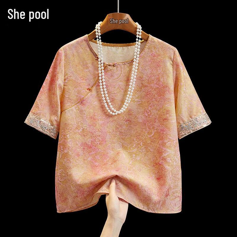 Women s New Chinese Style Frog Button Short Sleeve Shirt XL