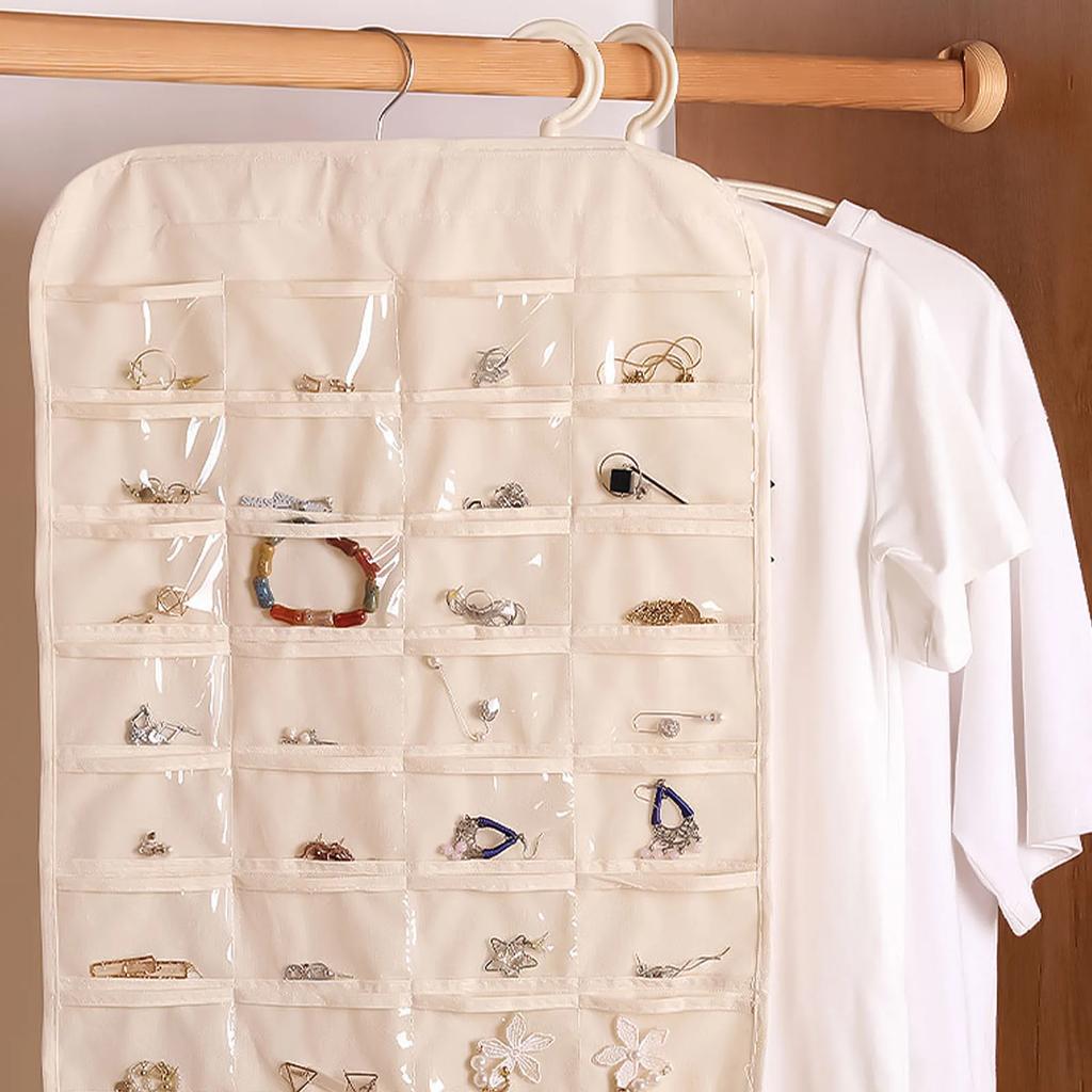 2Pcs Large Pockets Double-sided Hanging Jewelry Display Storage Bag Portable Necklace Holder Foldable Ring Earring Bracelet Bag