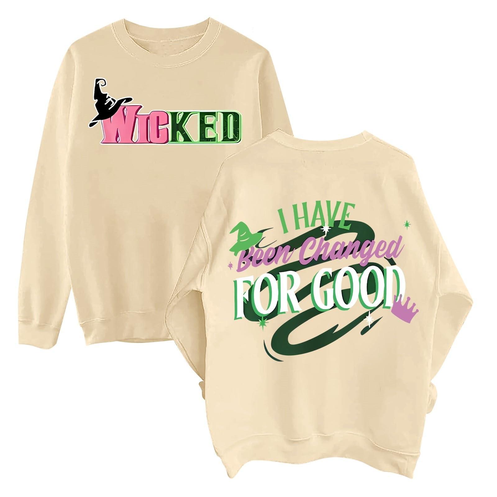 

Женская мода повседневная толстовка с круглым вырезом и длинным рукавом с принтом ведьмы S бежевый