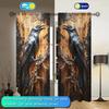 2 Panels Crow Art Creative Resin Crafts Pattern Window Curtains   Half Blackout Suitable for Artistic Home Decorative Curtains