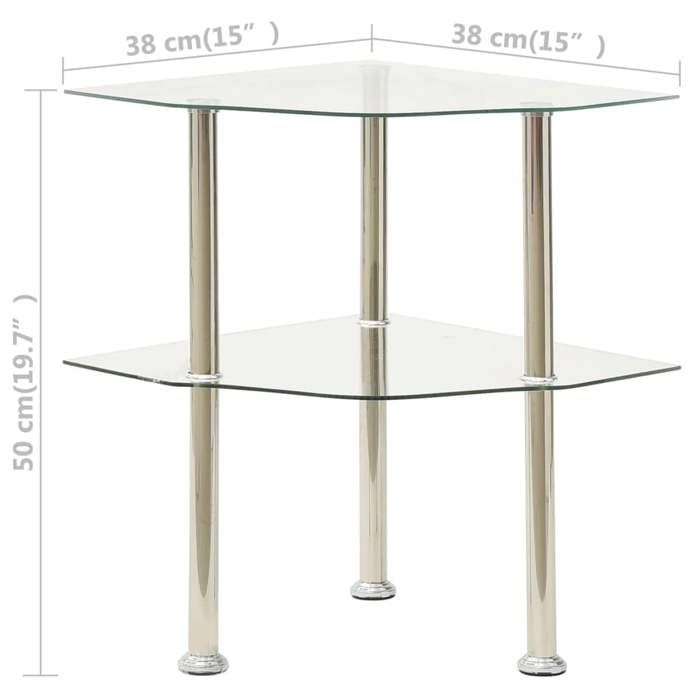 VidaXL Table d'appoint 2 niveaux Transparent 38x38x50 cm Verre trempé 322793