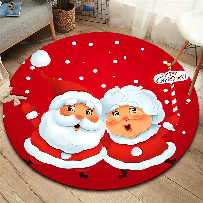 

1pc Soft, Absorbent & Non-Slip Santa Claus and Mrs. Claus Round Rug, Perfect for Entryway, Living Room, Bedroom Decor, Machine Washable Flan 80cm by 80cm