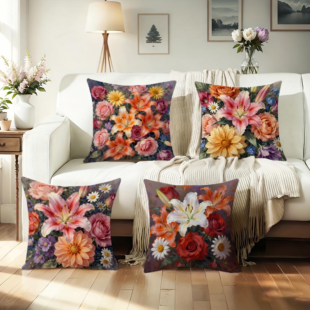 1/4pcs Floral Patterned Pillow Covers for Cozy Decor Sofa Cushion Cover Home Bedroom Room Decoration