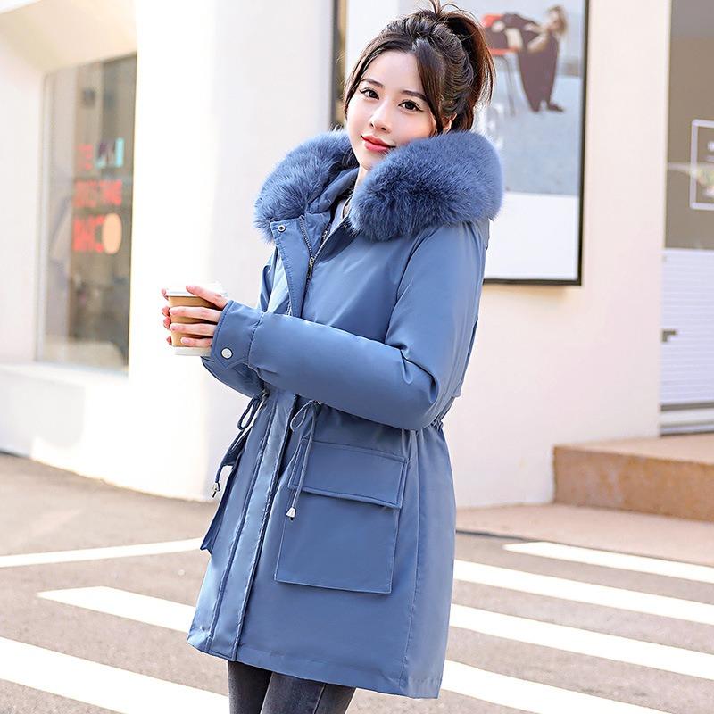 Female medium length new hooded big fur collar women's coat versatile removable women