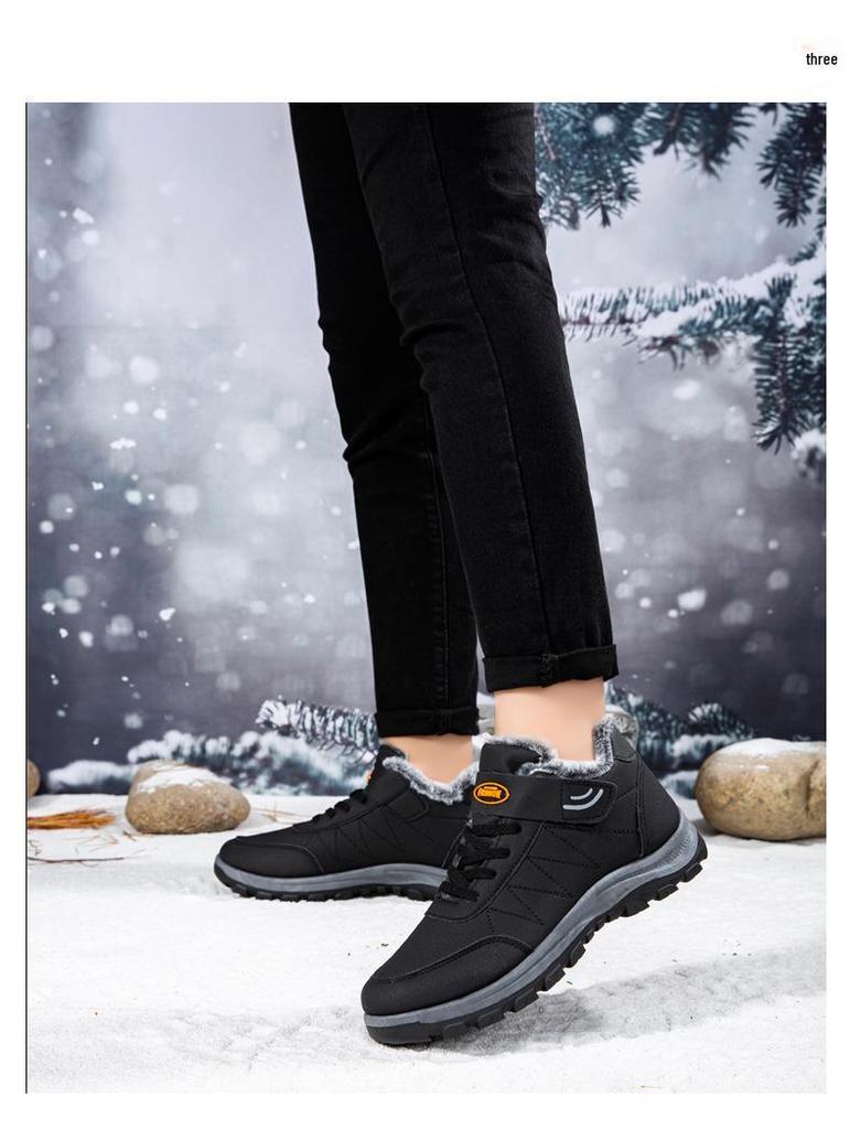 Men's Waterproof Leather Walking Shoes - Velvet Lined, Non-Slip, Warm Winter Casuals for Middle-Aged and Elderly.