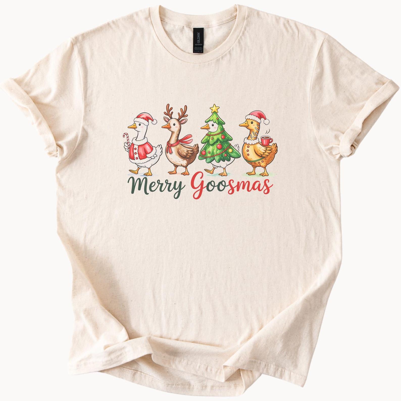 Merry Goosmas Christmas Goose Shirt Cute Goose Tree Reindeer Santa Holiday Graphic Tee Funny Farm Animal Christmas Shirt Unique Gift Idea 140