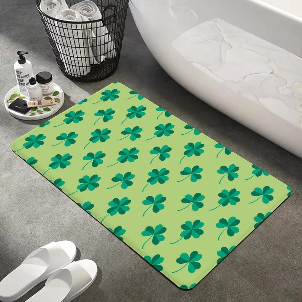 Shamrock Pattern Room Mats Nordic Style Green Porch Entrance Anti Slip Carpet  Bedroom Bedside Bathroom Rug Home Doormat
