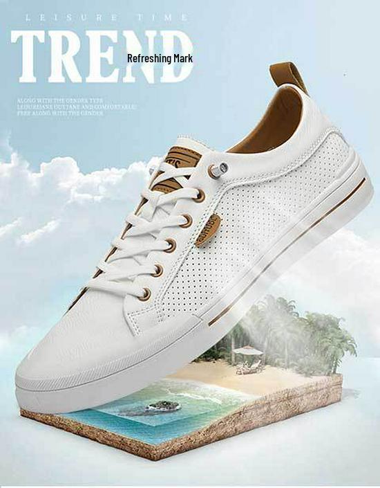 Men's Trendy Autumn Leather Slip-On Sneakers - High-End & Versatile White Sports Shoes