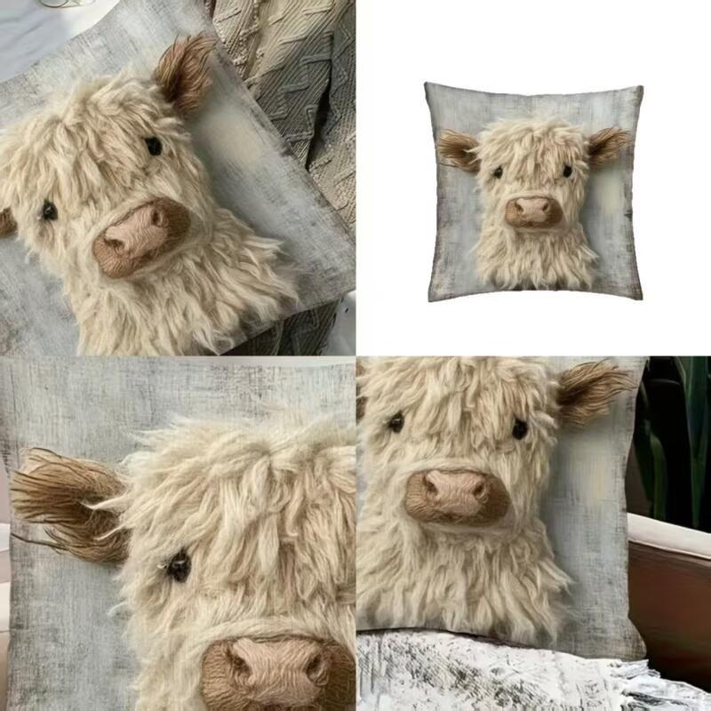 2D Weiß Langhaarige Kuh Überwurf Kissenbezug Ohne Füllung Sofa Schlafzimmer Kopfteil Dekorative Kissenhülle Auto Büro Sitz Kissenbezug
