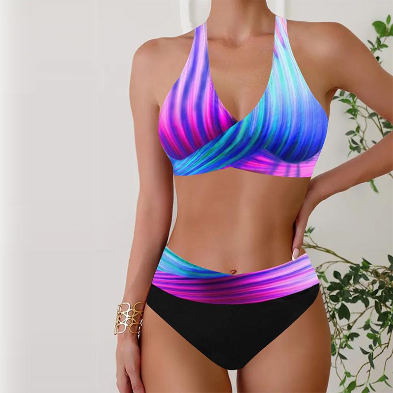 

Женские купальники Танкини, купальник из 2 предметов, черно-белые полоски, отпускные купальные костюмы 5XL фиолетовый