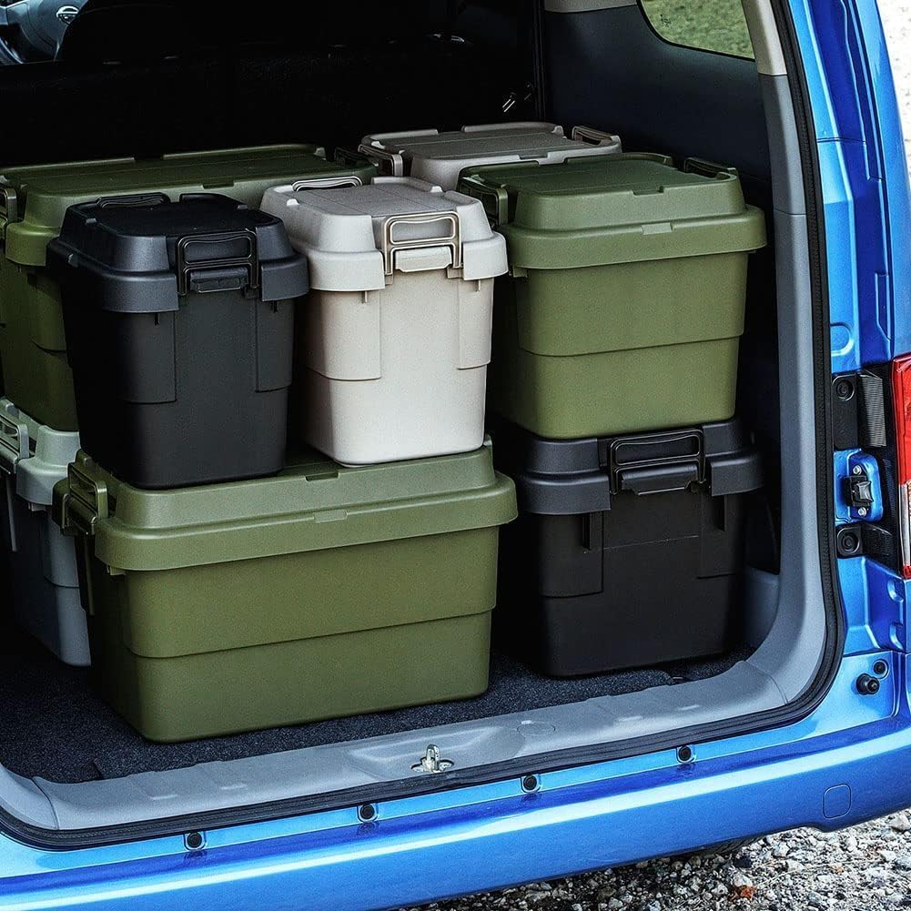 RISU Trunk Cargo Storage Box, 50L, Black, Made in Japan, TC-50S, Stackable, Waterproof, for Outdoor Storage, Camping, GHON108
