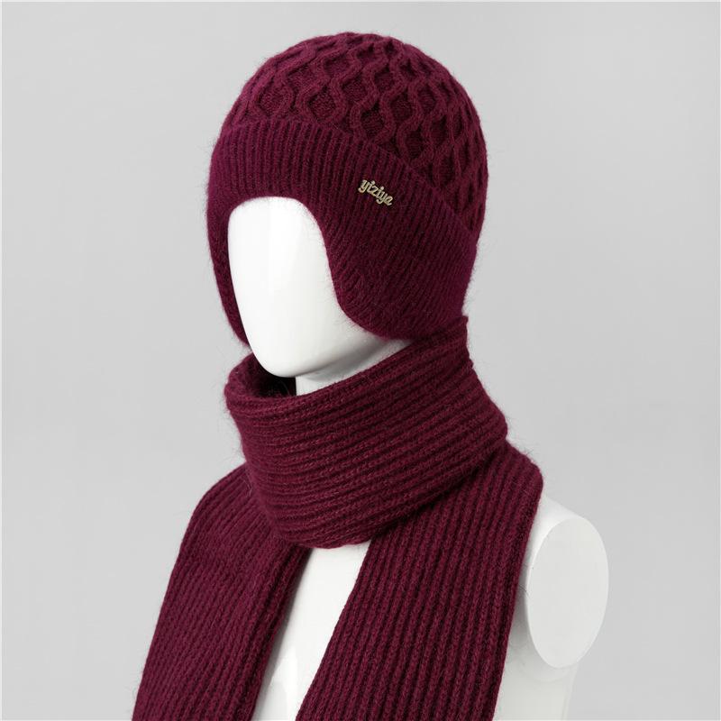 Ji Middle-Aged And Elderly Women'S Basin Hat Grandma Knitted Wool Hat Old Man Hat Rabbit Fur Flower Mother Hat Scarf