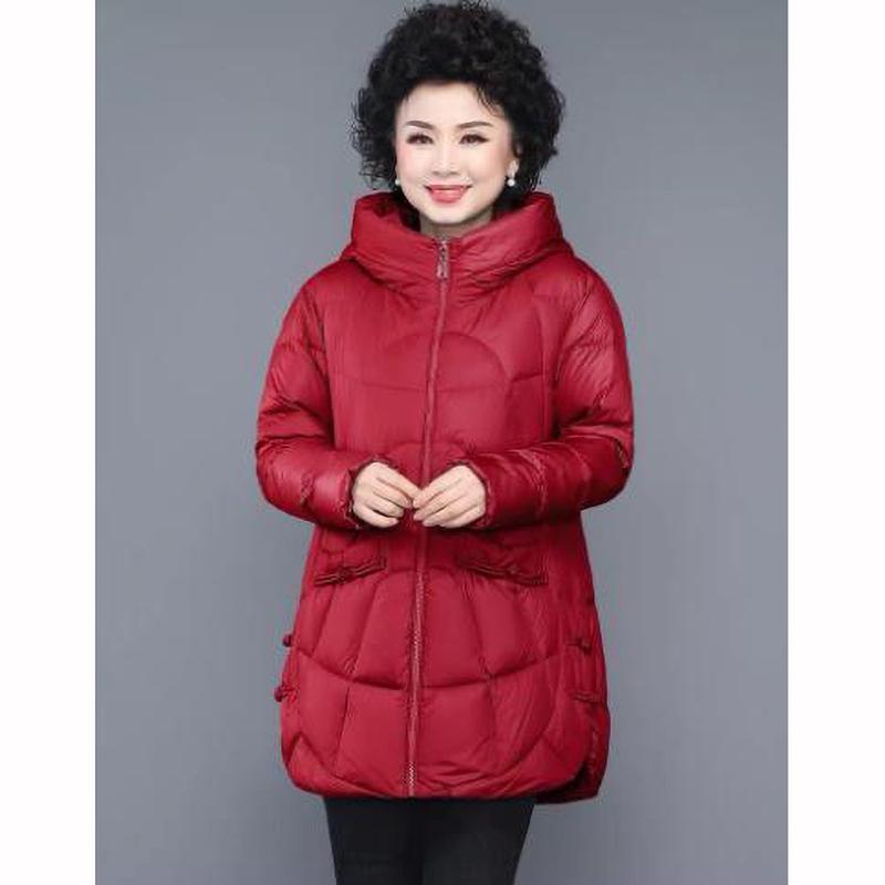 Parka de Algodón Acolchado con Capucha de Invierno de la Abuela con Bolsillos