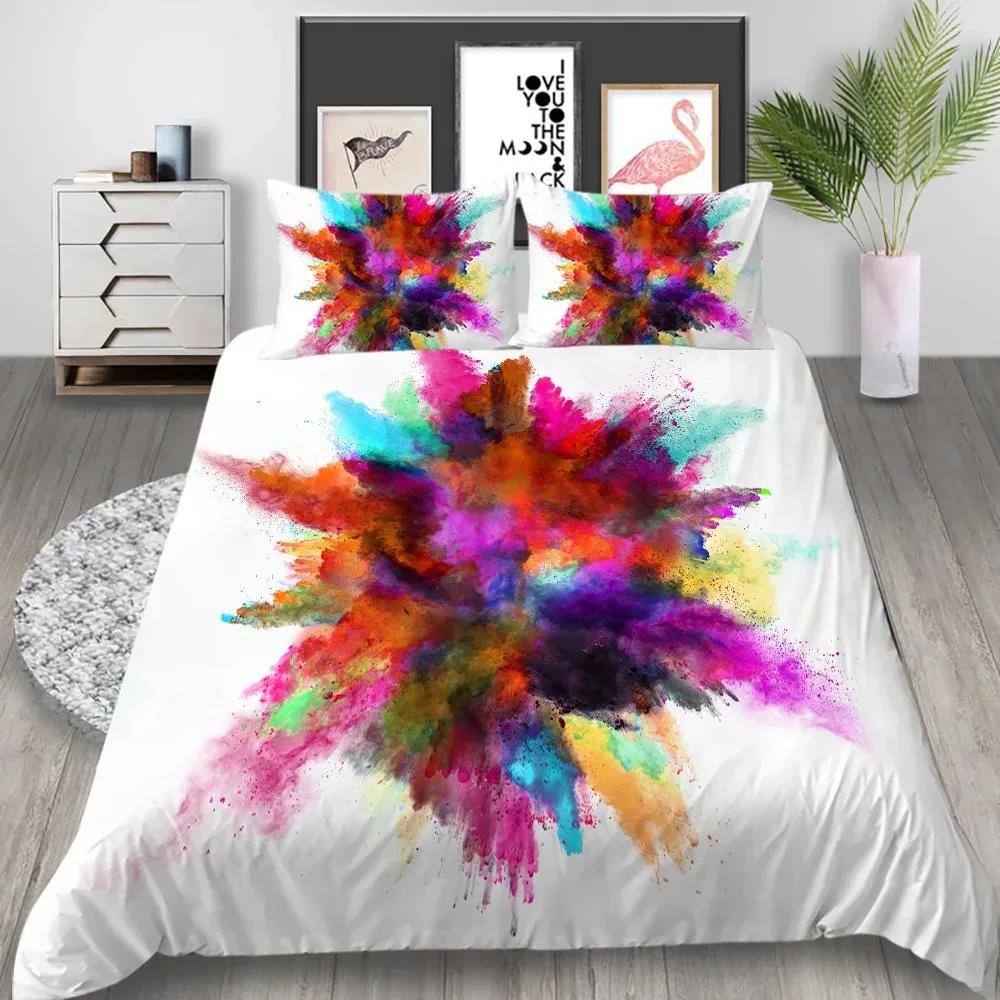 Abstract Duvet Cover King/Queen Size,colorful Splash Ink Watercolor Paint Splatters Liquid Art Bedding Set for Boys Girls,black