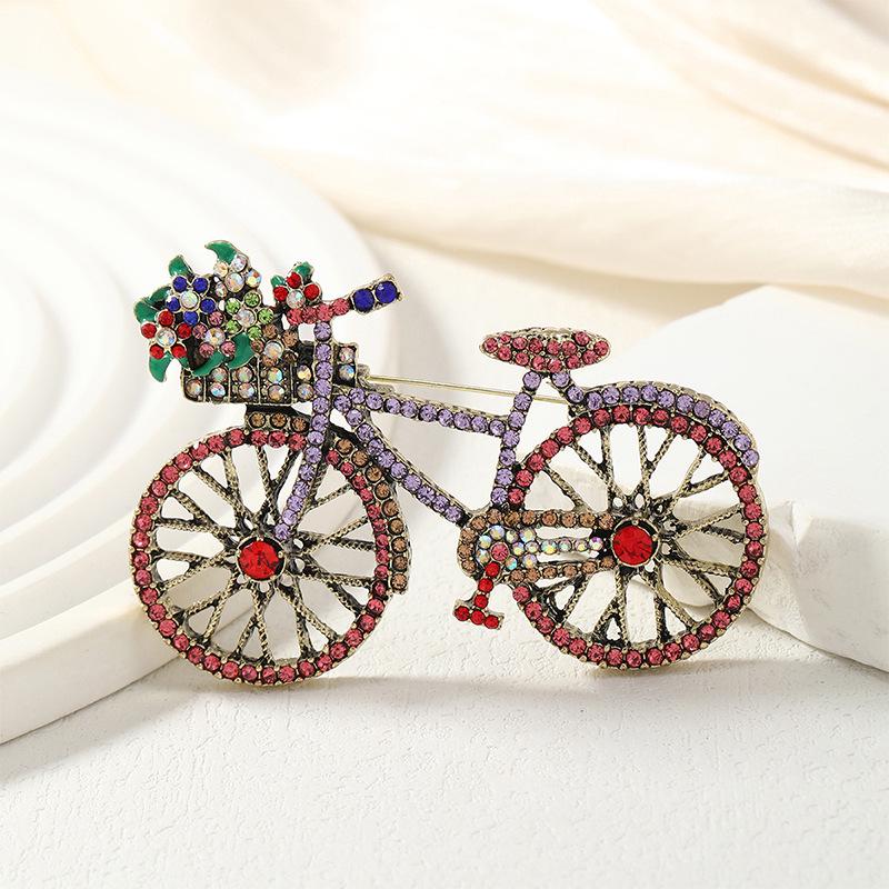Vintage Fahrrad Strass Brosche - Blumennadel für Damenmäntel oder Hüte