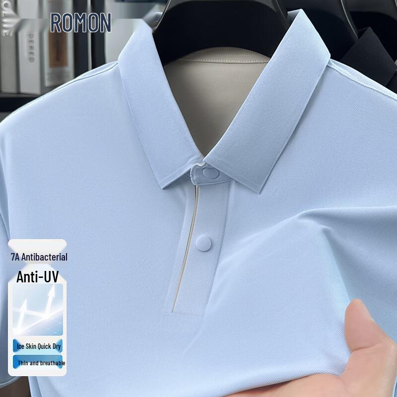 ROMON Men s Summer Sun Protection Ice Silk Half-Zip Polo Shirt XL