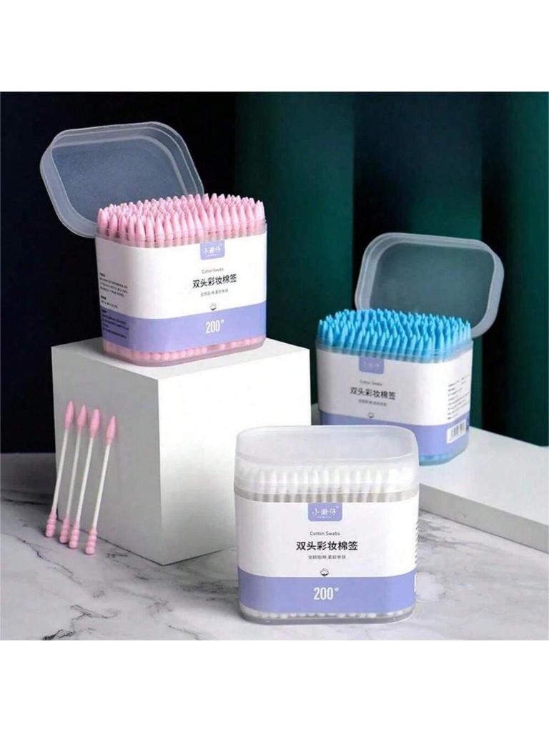 200 Pieces Of Boxed Colored Makeup Remover Swabs Eyeliner Cleaning Double Head Spiral Pointed Swabs