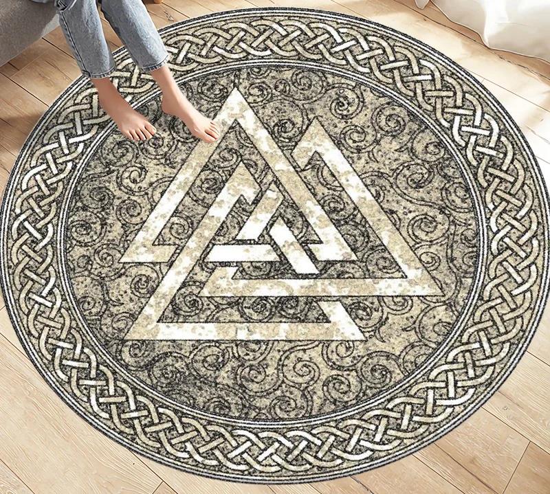 Viking Valknut Yggdrasil Tree of Life Area Rug Round Carpets Rugs for Living Room Bedroom Foot Pad Decoration Non-slip Floor Mat