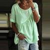 Women's Round Neck Short Sleeve Top Loose Fit Ruched Solid Color Casual Blouse