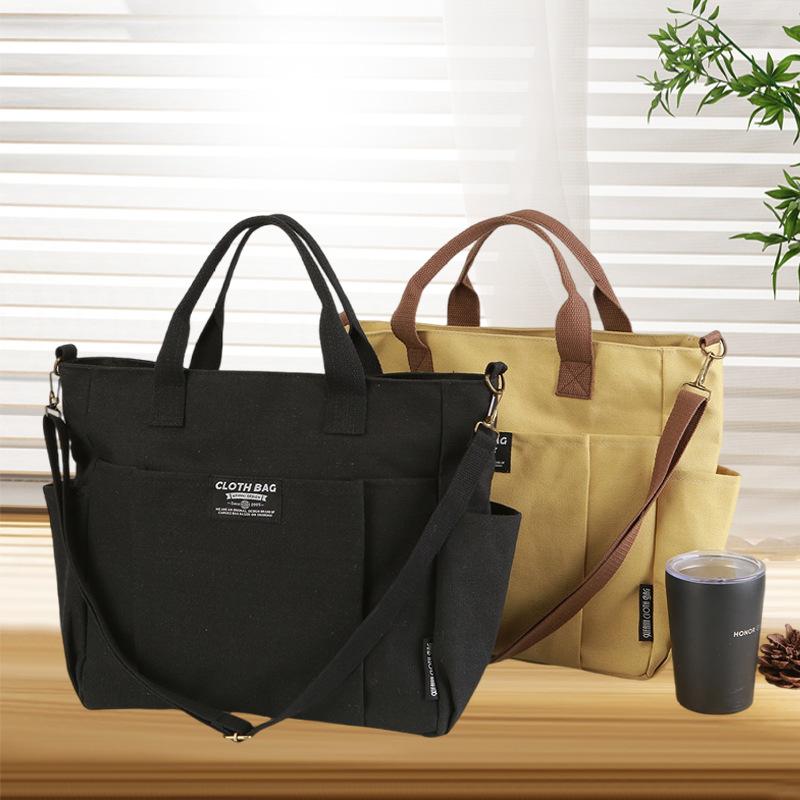 Tote Canvas Bag with Thickened Multiple Pockets, Japanese Casual Student Computer, Simple Handheld, Single Shoulder, Crossbody Backpack, Shoulder Bag