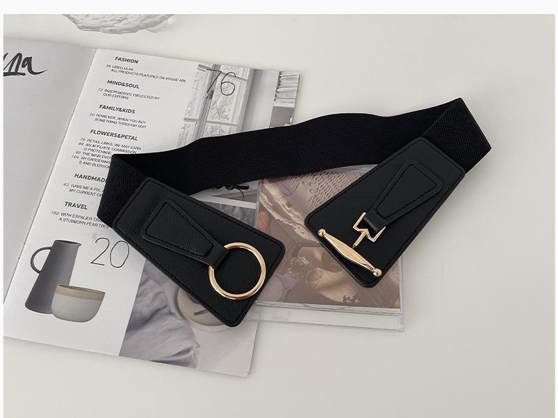 

Fashionable Wide Womens Elastic Waist Tie Belt Stylish Black Faux Leather Accessory For Ladies чорний