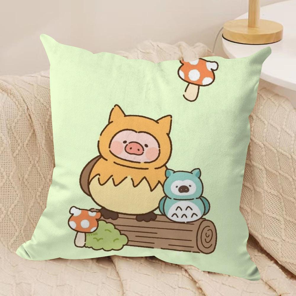 Cartoon L-Lulu Pig Pink Cushion Cover Silky Short Plush Double-Sided Printed Pillow Case for Sofa All Seasons Home Decor Gift