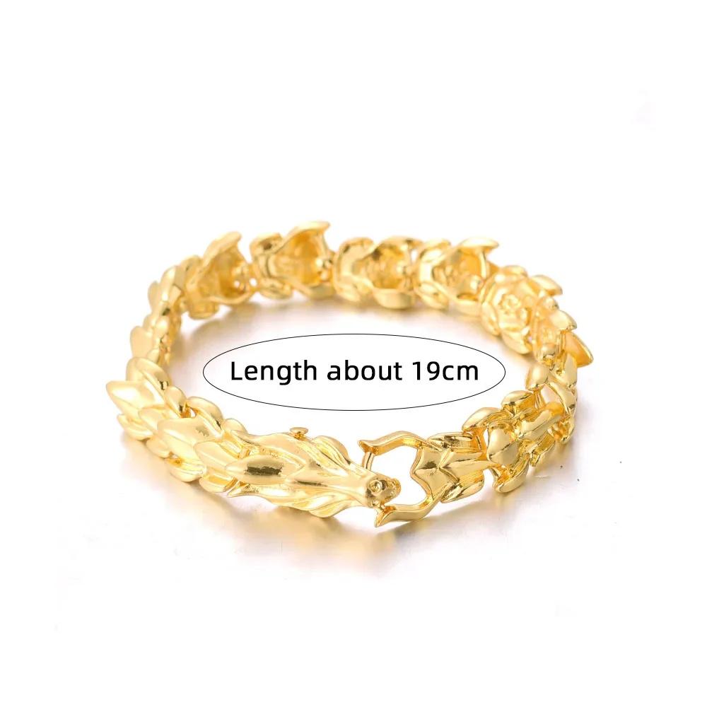 

Модный браслет в стиле хип-хоп с серебряной головой дракона, браслет Лин, ретро преувеличенный мужской браслет с драконом, ювелирные изделия, мужские аксессуары, подарки 19cm золотой