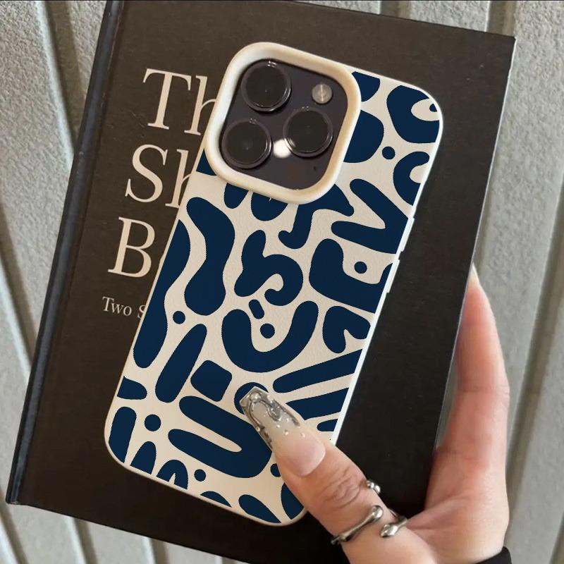 Vintage Blue Striped Print Lychee Texture Phone Case, Suitable for iPhone 17, 16, 15, Plus, Pro, Max Series Phones - Ideal for Gifting