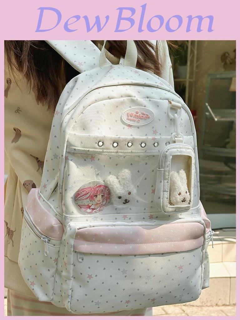 Anime Girl Double Shoulder Backpack For School With Nylon Material And Dot Pattern