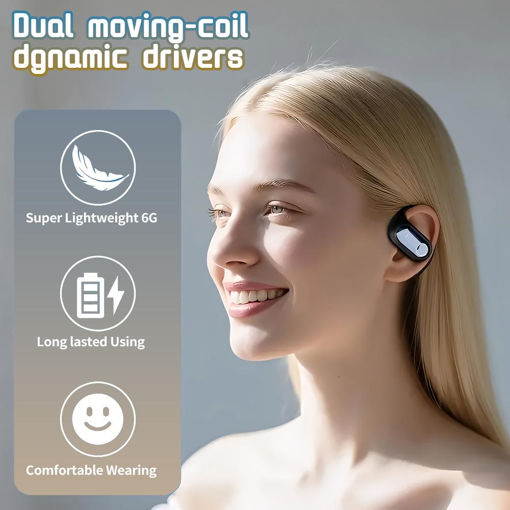 True Wireless Open-Ear Bluetooth Earbuds 5.4 TWS – 360° Surround Sound, All-Day Comfort, Sports Fit, Clear ENC Calls
